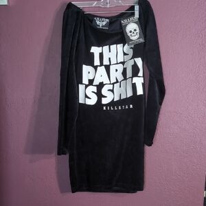 NWT Discontinued Killstar Black Velvet Dress with Bold White Text